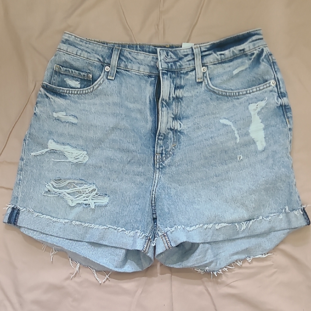 H&M Blue Jean Shorts Distressed Frayed Hem